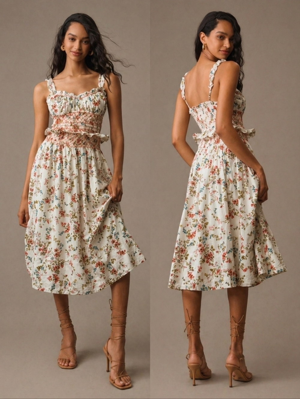 Anthropologie Floral Smocked Midi Dress S Cottagecore Garden Party Boho Prairie